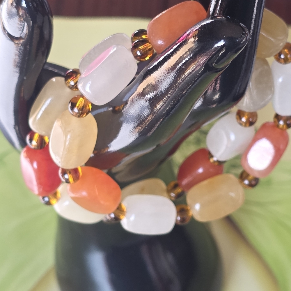 Elegant Multicolor GOLDEN SILK JADE  Beaded Bracelet